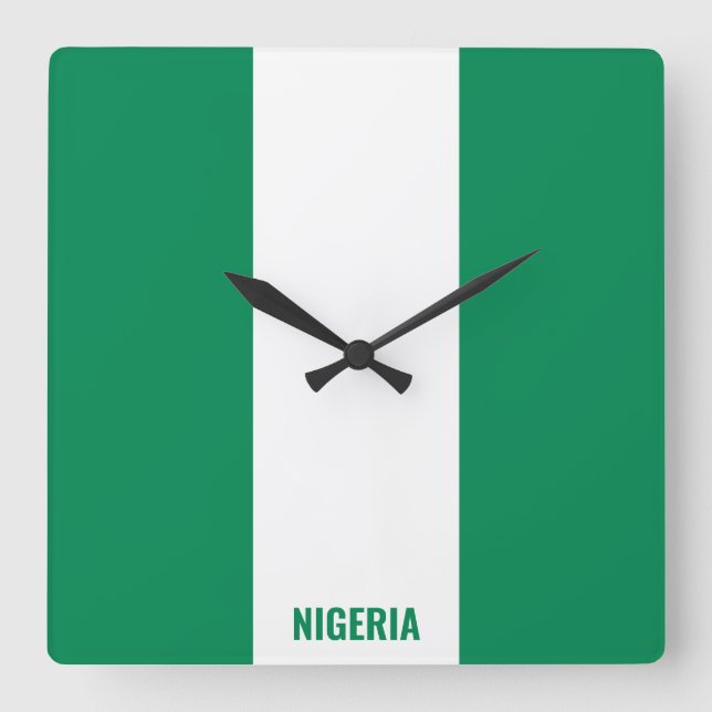Nigeria National Flag Patriotic Square Wall Clock (Front)