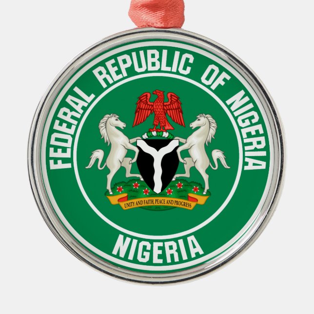 Nigeria Round Emblem Metal Tree Decoration (Front)