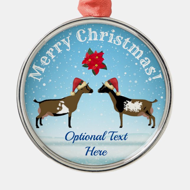 Nigerian Dwarf Dairy Goat Christmas in the snow Metal Tree Decoration (Front)