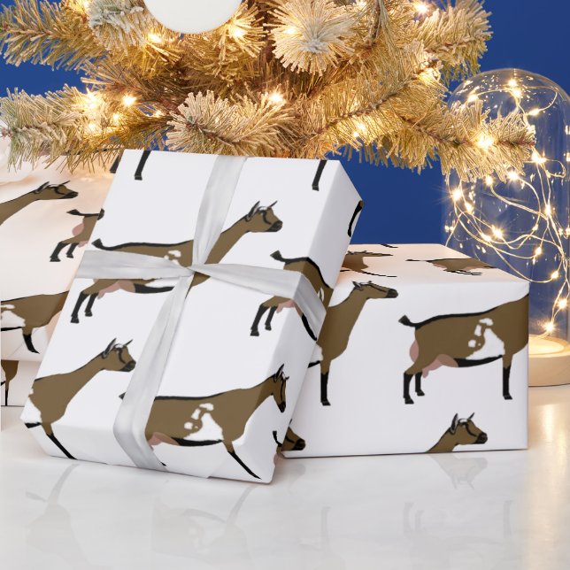 Nigerian Dwarf Dairy Goat Farm on White Wrapping Paper (Holidays)