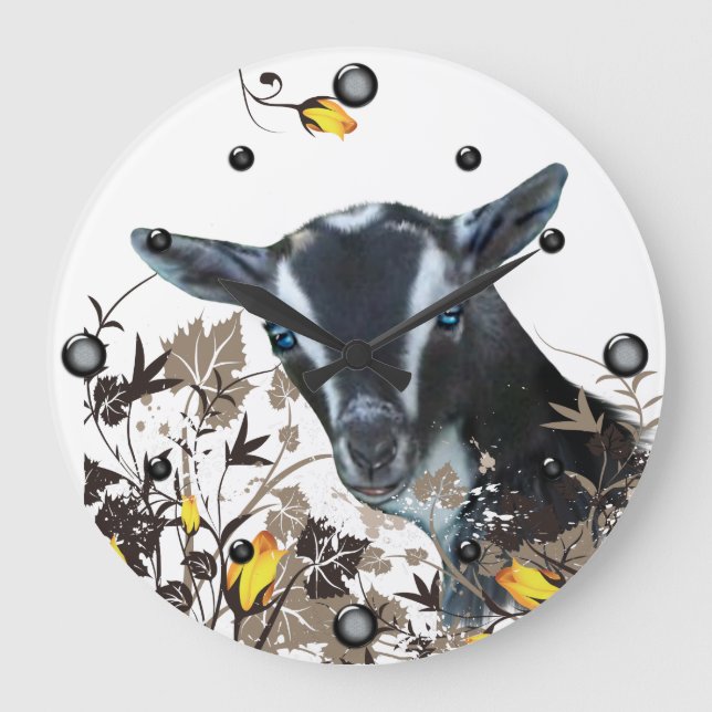 Nigerian Dwarf Goat Painting Floral  Wall Clock (Front)
