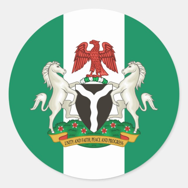 Nigerian Flag & Coat of Arms, Flag of Nigeria Classic Round Sticker (Front)