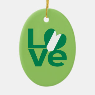 Nigerian Green LOVE Heart Flag  Ceramic Tree Decoration