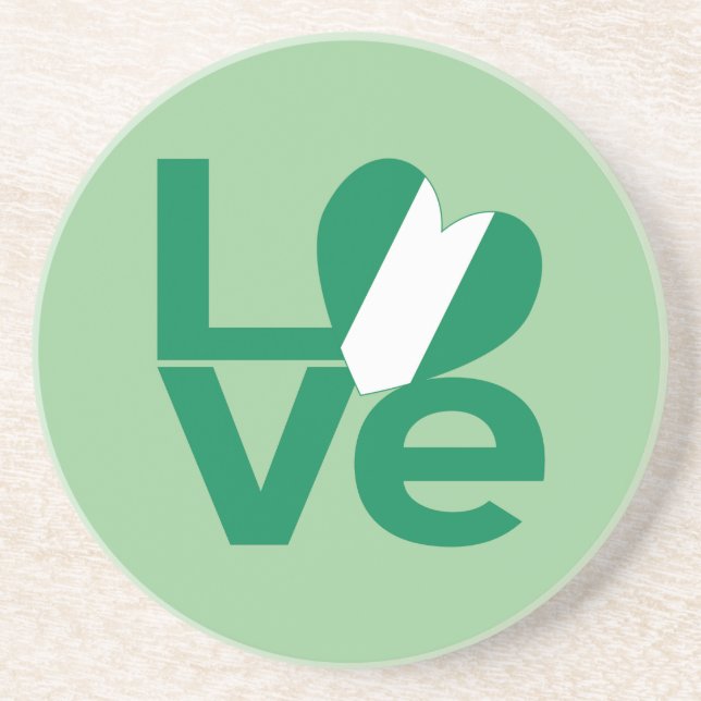 Nigerian Green LOVE Heart Flag  Coaster (Front)