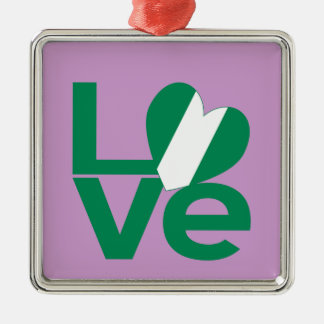 Nigerian Green LOVE Heart Flag  Metal Tree Decoration