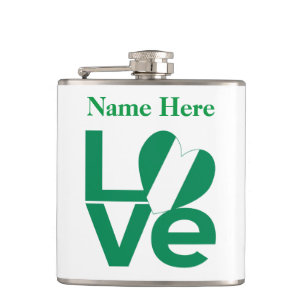 Nigerian Green LOVE Heart Flag Personalised  Hip Flask