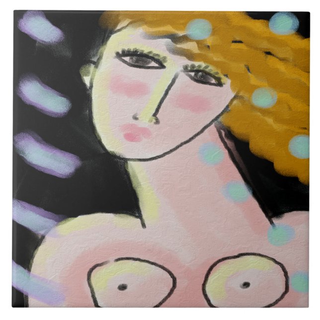 Night 2 Abstract Digital Portrait of a Woman Tile (Front)