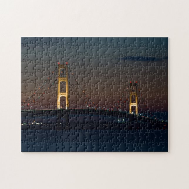 Night At Mackinac Bridge Jigsaw Puzzle (Horizontal)
