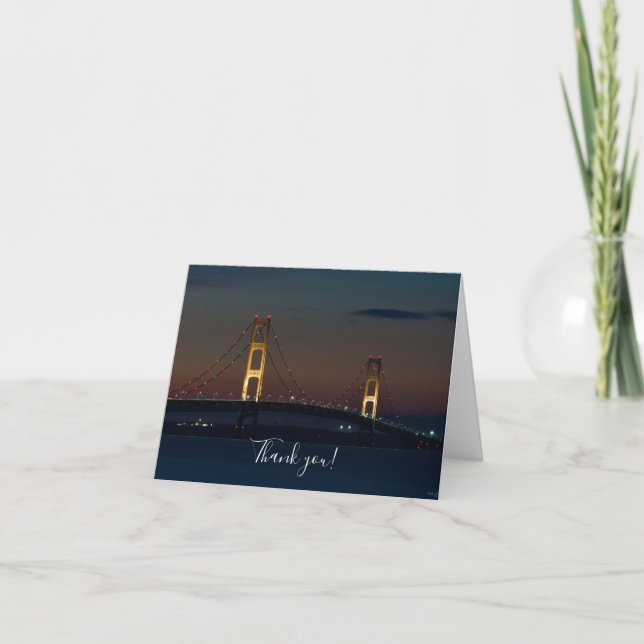 Night At Mackinac Bridge Thank You Card (Front)