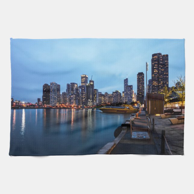 Night At Navy Pier Tea Towel (Horizontal)