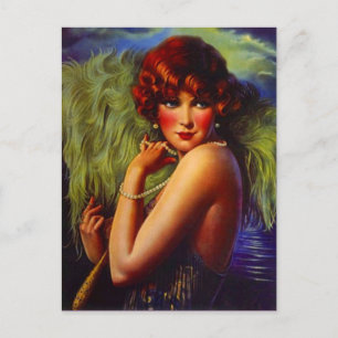 Night At The Beach Flapper Girl & Plumes Postcard
