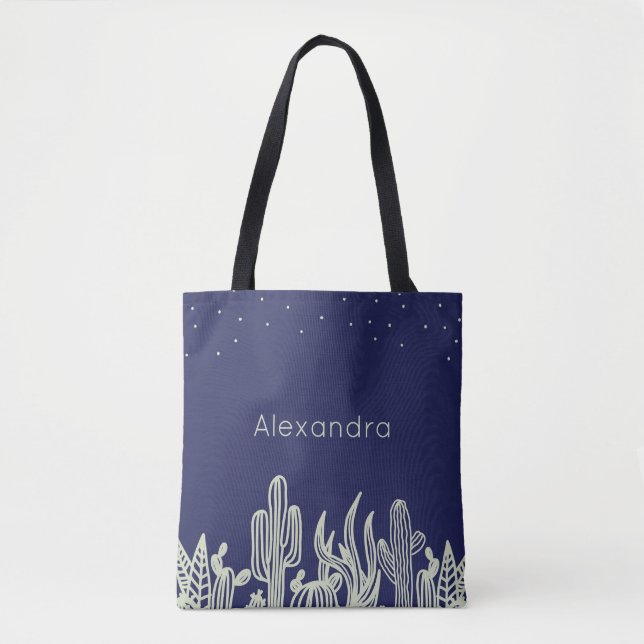 Night at the Desert Cactus  - Personalised Name Tote Bag (Front)