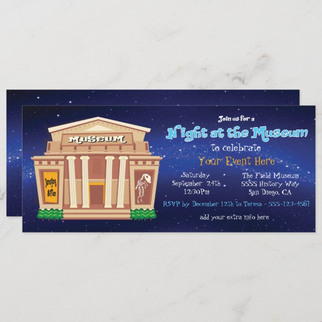 Night at the Museum Ticket Party Event Invitation (Front/Back)