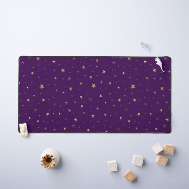 Night background golden stars on dark purple sky desk mat (Kids Table)