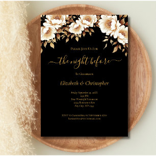 Night Before Black Gold Floral Rehearsal Dinner Invitation