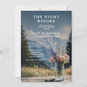 Night Before Boho Mountain Floral Rehearsal Dinner Invitation