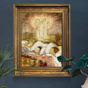 Night Before Christmas Children in Bed Poster