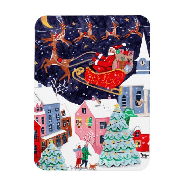 Night before Christmas Village Holiday Card Magnet (Vertical)