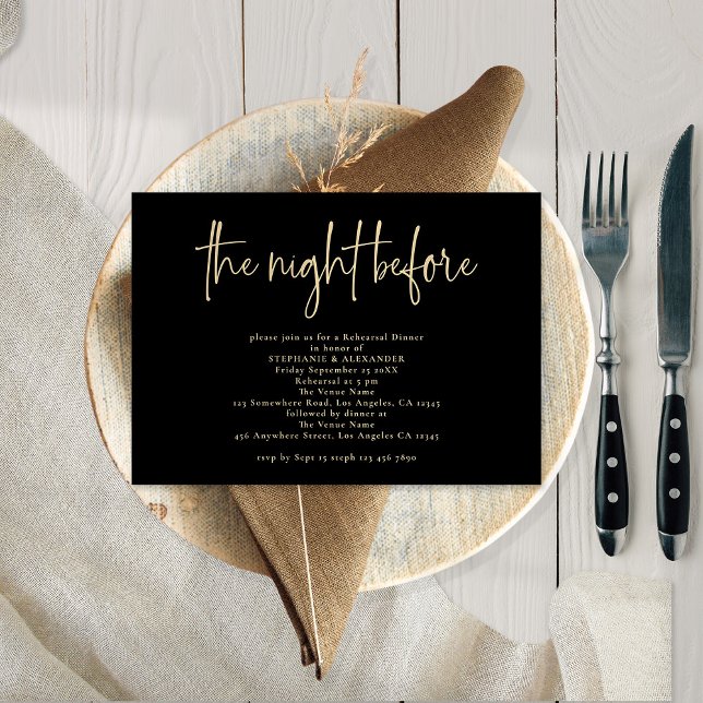 Night Before Gold Black Rehearsal Dinner Invitation (Creator Uploaded)