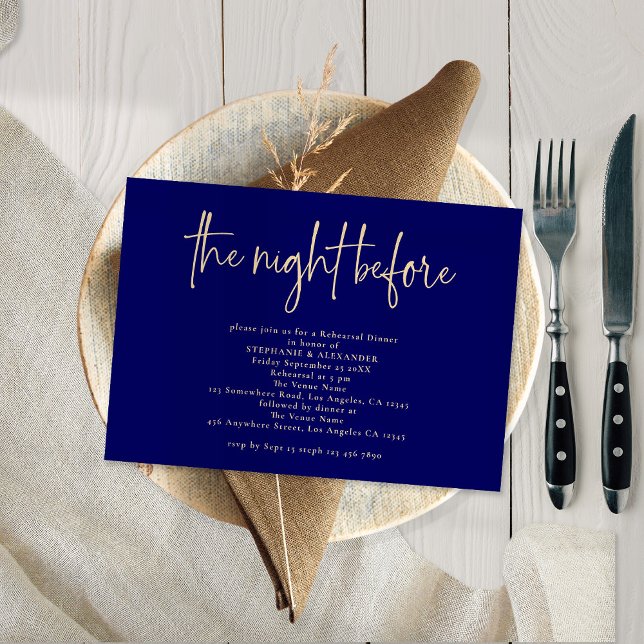 Night Before Gold Navy Blue Rehearsal Dinner Invitation (Creator Uploaded)