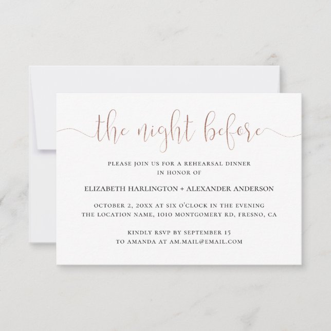 Night before. Gold simple rehearsal dinner Invitation (Front)