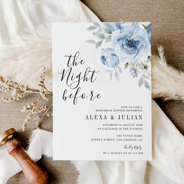 night before light blue floral rehearsal dinner invitation (Creator Uploaded)