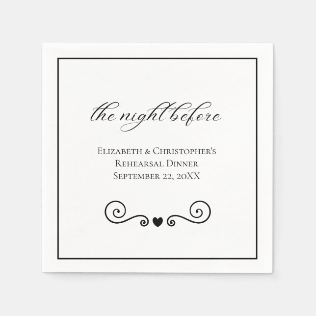 Night Before Minimalist Rehearsal Dinner  Napkin (Front)