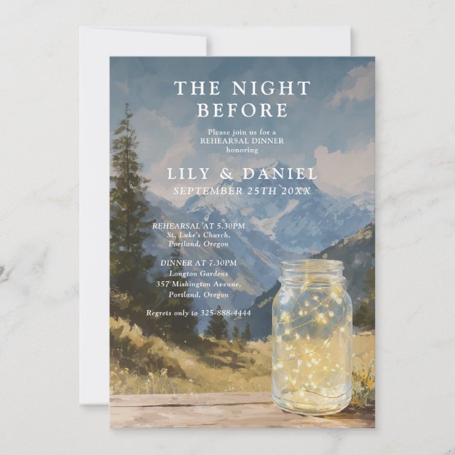Night Before Mountain Mason Jar Rehearsal Dinner Invitation (Front)
