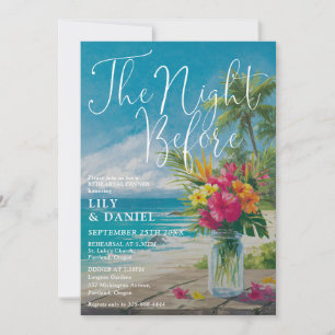 Night Before Ocean Beach Floral Rehearsal Dinner Invitation