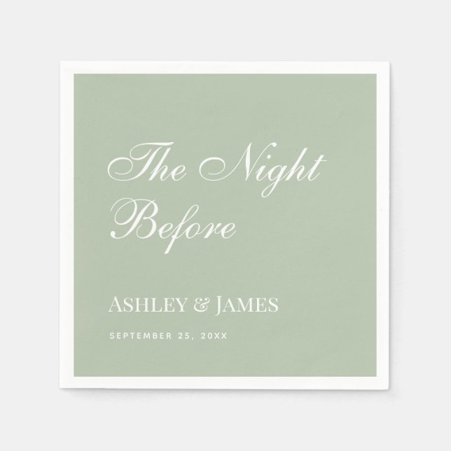 Night Before Sage Green Simple Rehearsal Dinner  Napkin (Front)