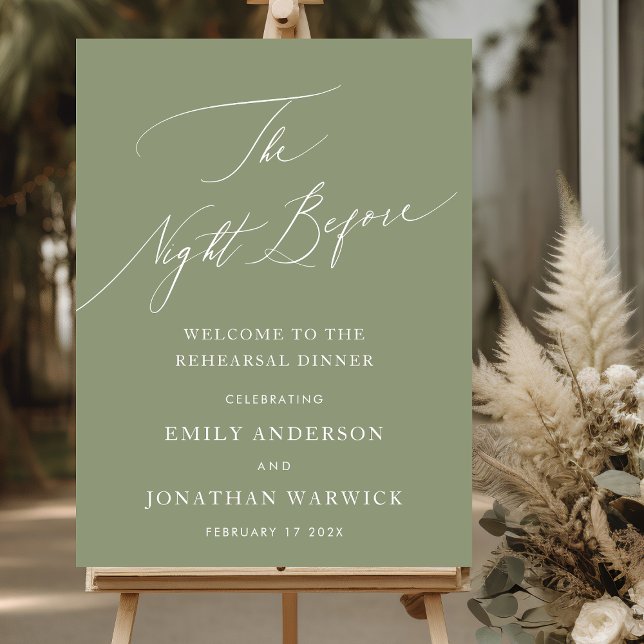 NIGHT BEFORE Sage Green Simple Rehearsal Dinner Poster (Creator Uploaded)