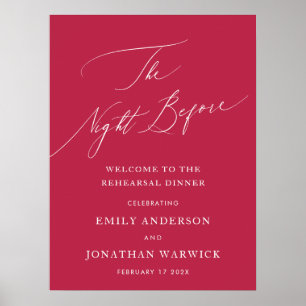 NIGHT BEFORE summer red magenta Rehearsal Dinner Poster