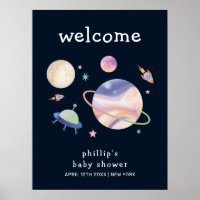 Night Black Galaxy Space Boy Baby Shower Welcome