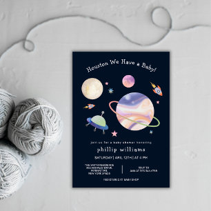 Night Black Galaxy Space Moon Star Baby Shower Invitation