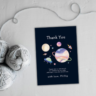 Night Black Galaxy Space Moon Star Boy Baby Shower Thank You Card