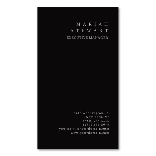 Night Black Minimalist Elegant Modern Plain Magnetic Business Card (Front Vertical)