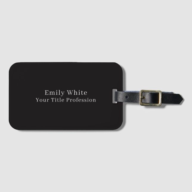 Night Black Plain Elegant Professional Modern Luggage Tag (Front Horizontal)