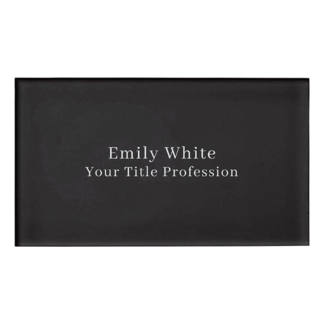 Night Black Plain Elegant Professional Modern Name Tag (Front)