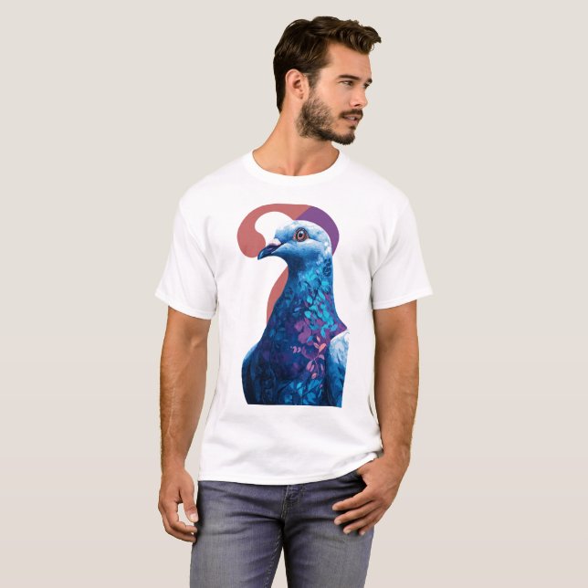 Night Bloom Pigeon – Botanical Gradient Illustrati T-Shirt (Front Full)