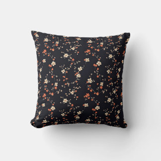 Night Bloom: Seamless Red Floral Pattern Cushion