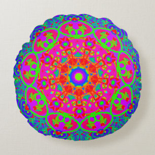 Night Blooming Flower Mandala Boho Reversible Round Cushion