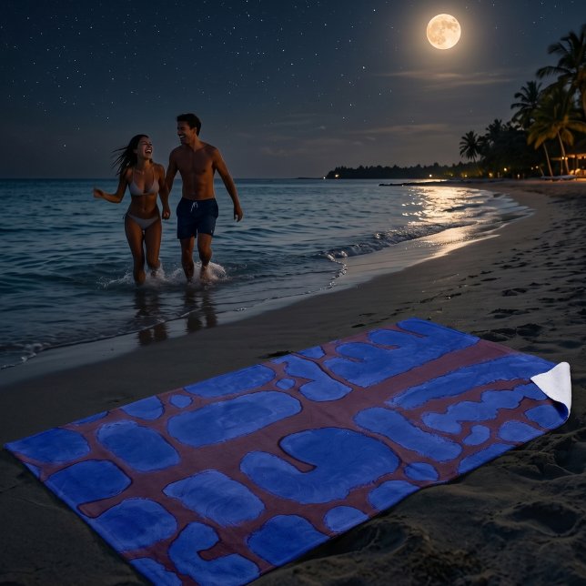 Night Blue Abstract Modern Art Beach Towel (Creator Uploaded)