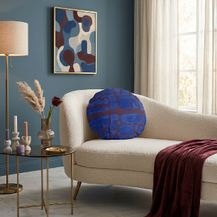Night Blue Abstract Vintage Art Round Cushion