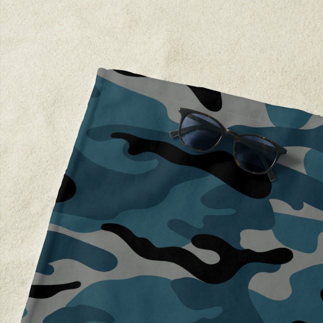 Night Blue Camo Camouflage Beach Towel (In Situ)