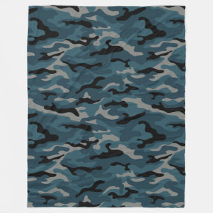 Night Blue Camo Camouflage Fleece Blanket