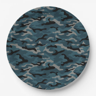 Night Blue Camo Camouflage Paper Plate