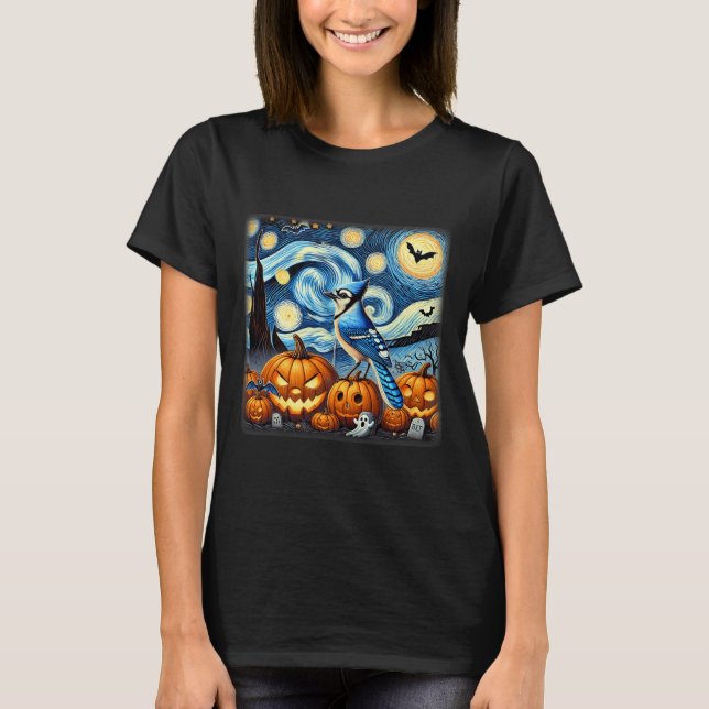 Night Blue Jay Halloween  T-Shirt (Front)