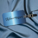 Night Blue Metallic Minimalist Chic Trendy Script Luggage Tag<br><div class="desc">Trendy personalised luggage tag design featuring a night blue metallic background with your name written in a modern script. The text is fully customisable.</div>