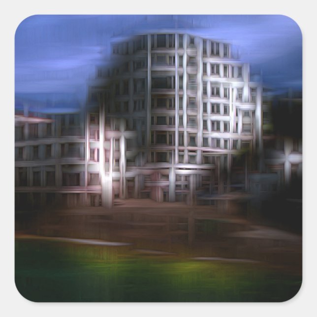 Night buildings digital effect style "impression"  square sticker (Front)