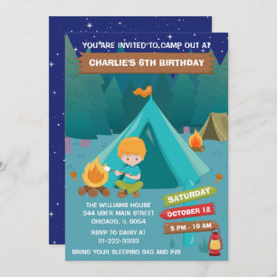 Night Camping Birthday Party Red Hair Boy Invitati Invitation